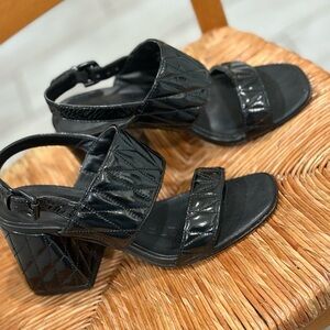 Karl Lagerfeld Black Sarina Quilted Patent Block Heel Sandals